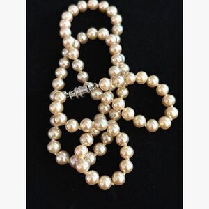 Vintage Faux Pearl Necklace Single Strand Cream Beaded 22” Wedding Jewelry
